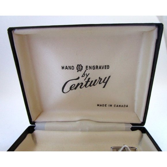 VTG Cufflinks and Tie Tack Boxed Hand Engraved "Century" Silver Tone Set Canada - Picture 4 of 11